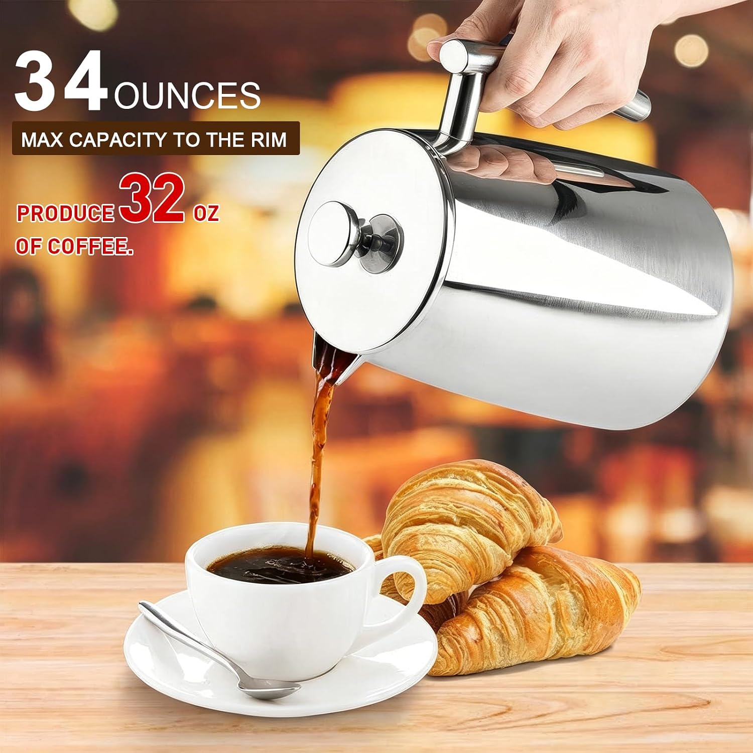 Secura French Press Coffee Maker, 50-Ounce, 304 Stainless Steel Insulated Coffee Press with Extra Screen