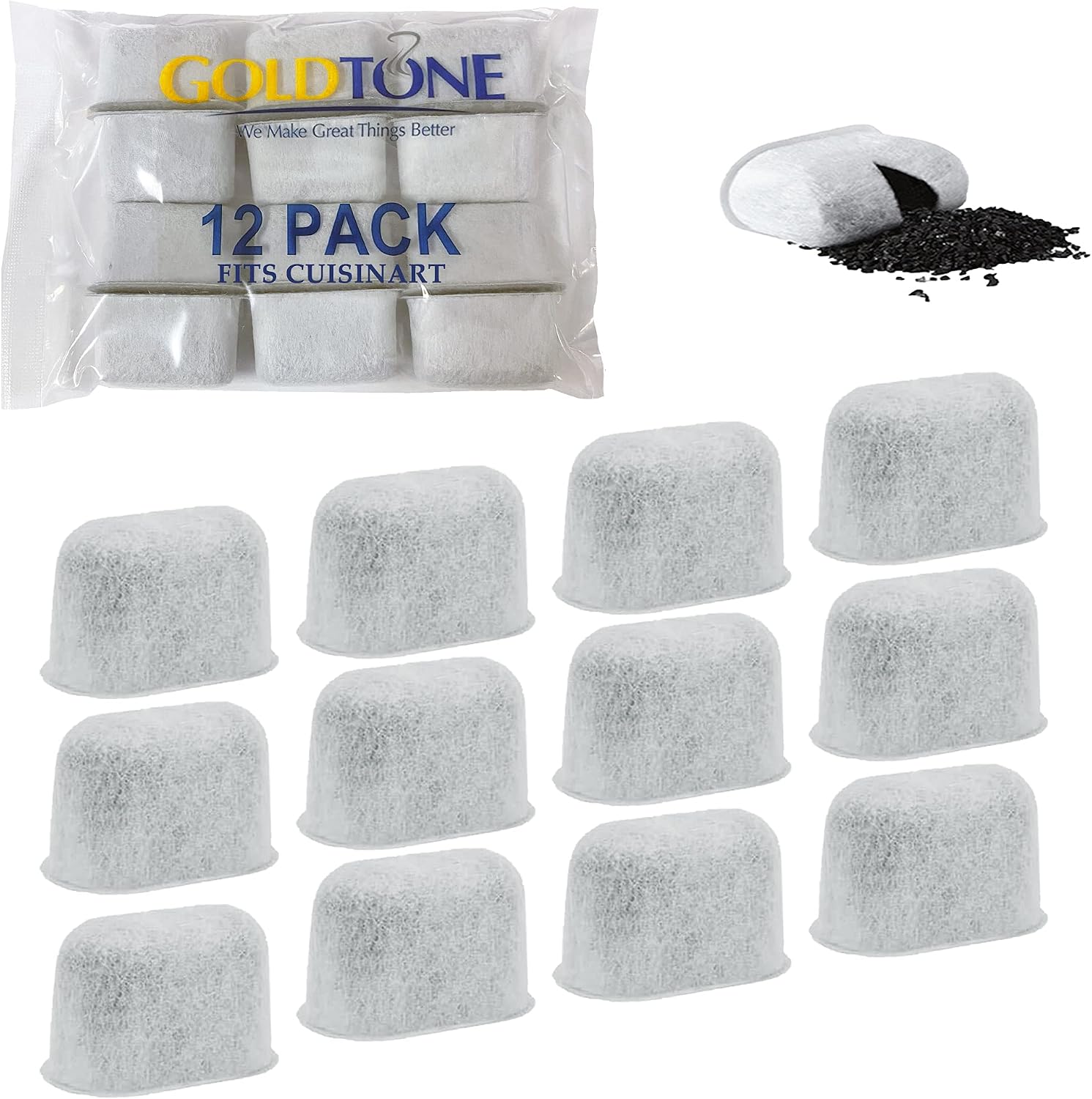 GOLDTONE 12 Pack Charcoal Water Filters For CUISINART Coffee Maker and Machines Cartridges Replace DCC-RWF
