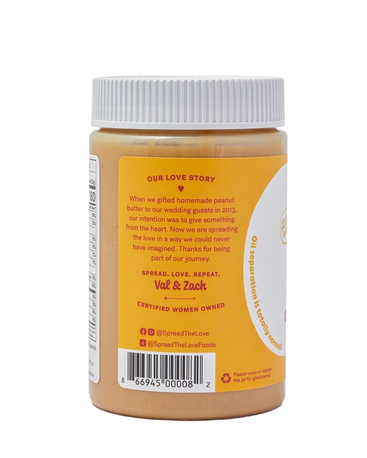 Spread The Love NAKED Organic Peanut Butter, 16 oz Jar, 1 Pack