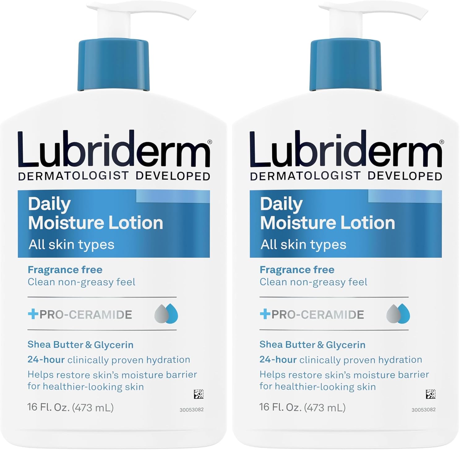 Lubriderm Daily Moisture Body Lotion, Fragrance Free, 16 fl. oz | Hydrating Face, Hand & Body Lotion + Pro-Ceramide for Sensitive Skin, 24-Hour Moisturizer with Shea Butter, Non-Greasy
