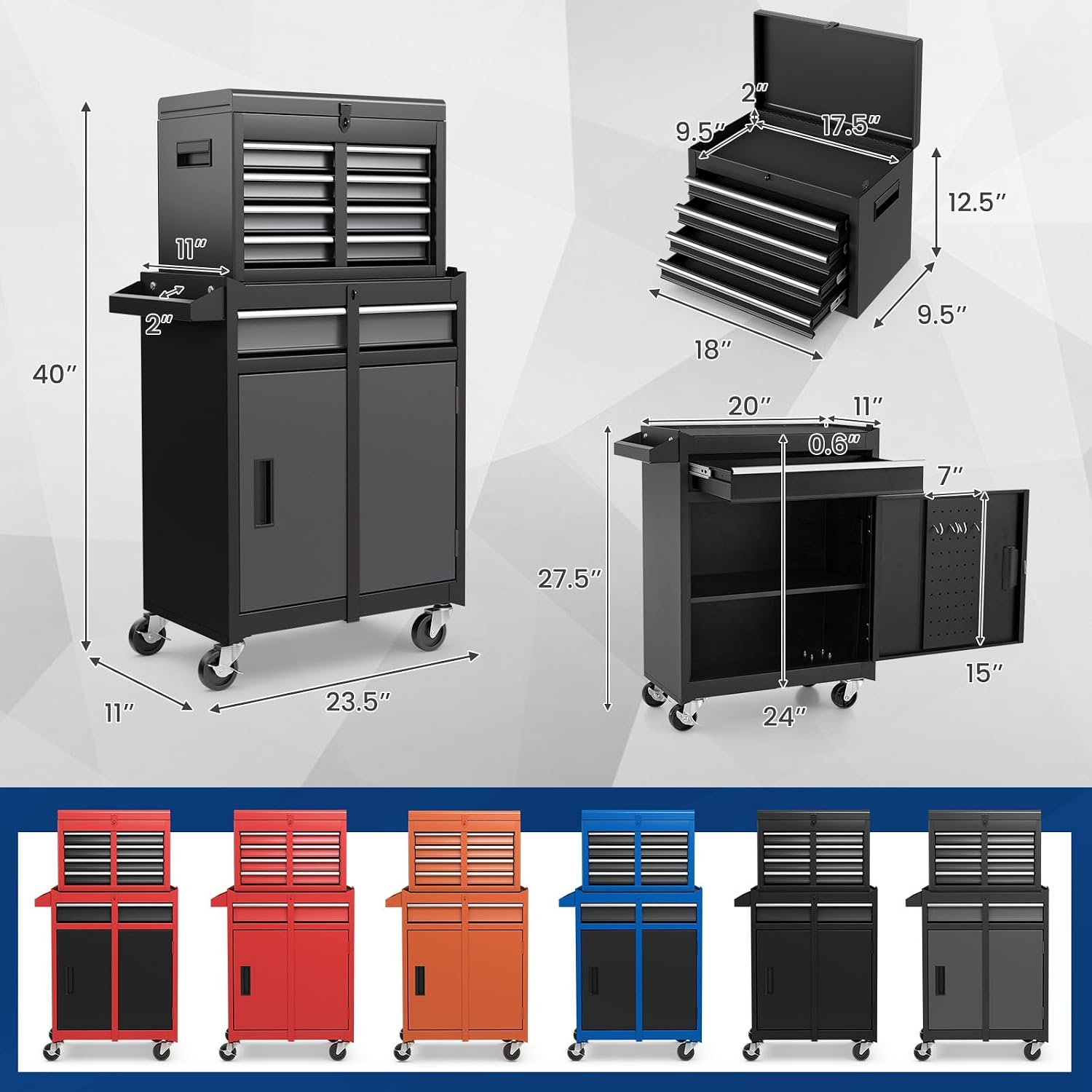 Goplus Rolling Tool Chest, 5-Drawer Tool Box Organizer w/Lockable Wheels & Sliding Drawers & Detachable Top & Adjustable Shelf, Tool Storage Cabinet for Garage Workshop (Red)