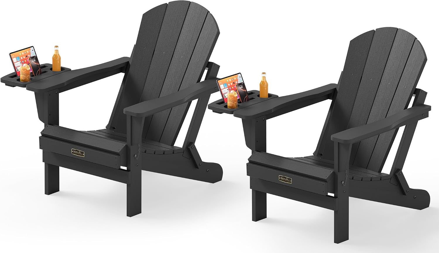 SERWALL Folding Adirondack Chairs with Cup Holder, Outdoor Fire Pit - Blue