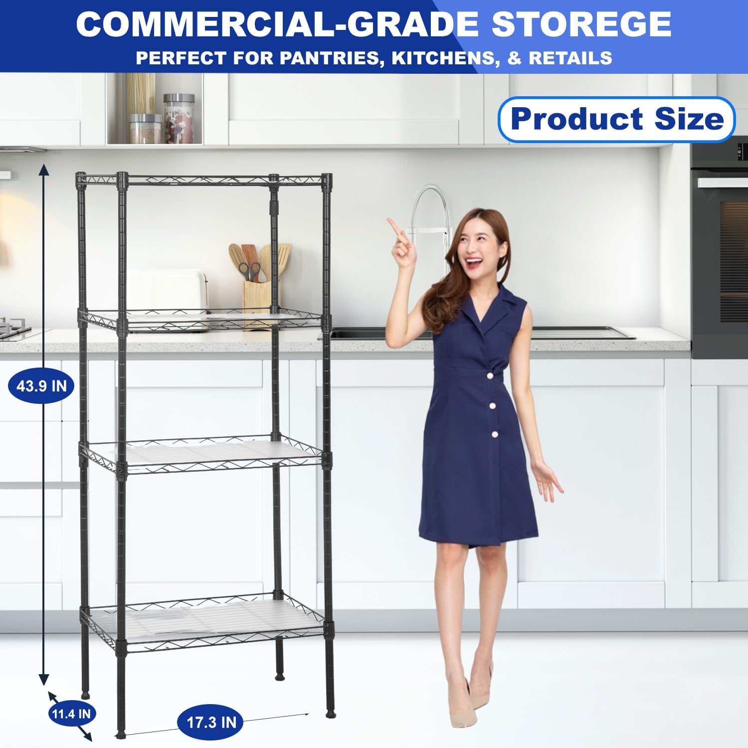 PayLessHere | 6-Tier Wire Shelf with Wheels | 45"x18"x82" | Black