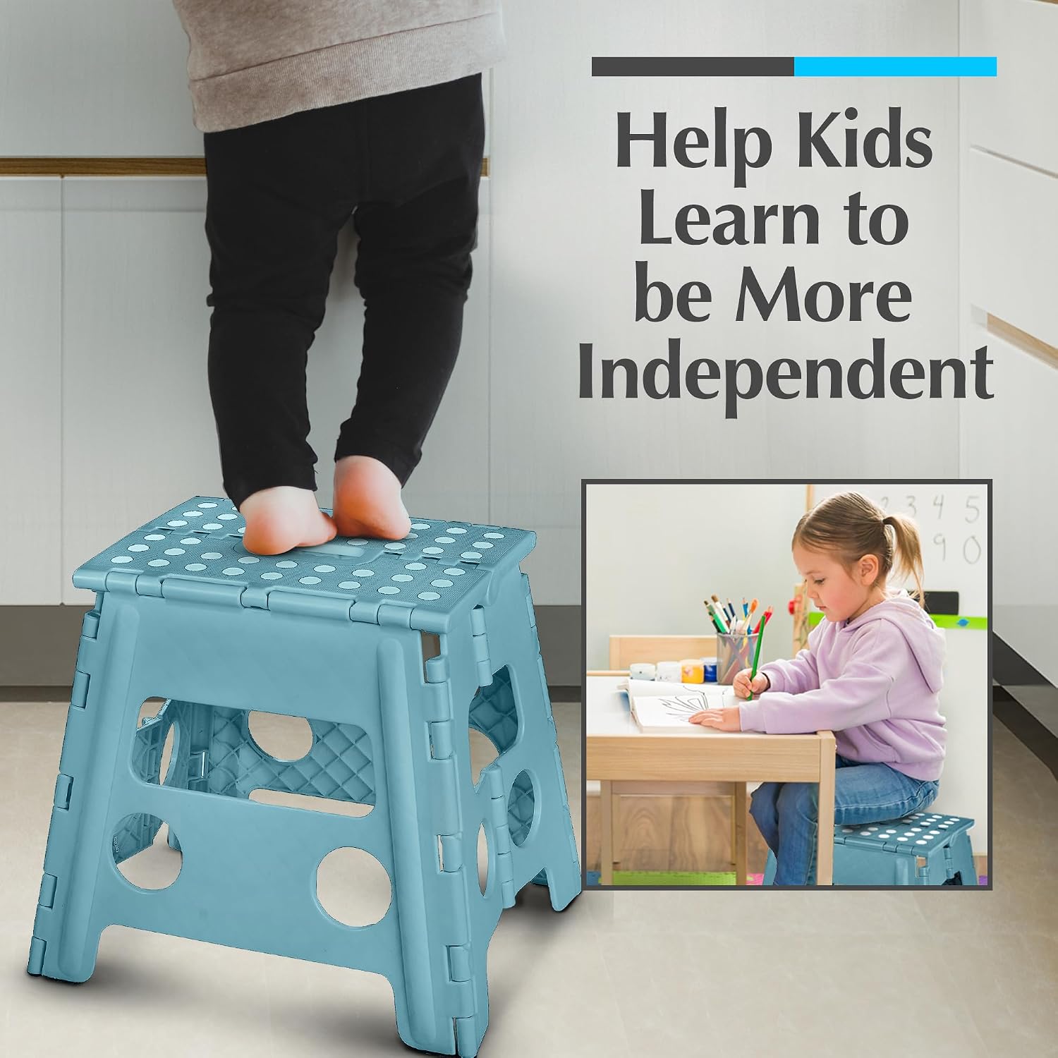 Handy Laundry Folding Step Stool 9 Inch, Black, Non-Slip Holds 300 lbs | 9 Inch, Black, Foldable Collapsible Step Stool, Non-Slip, Holds 300 lbs, Kitchen Bathroom Bedroom, Adults