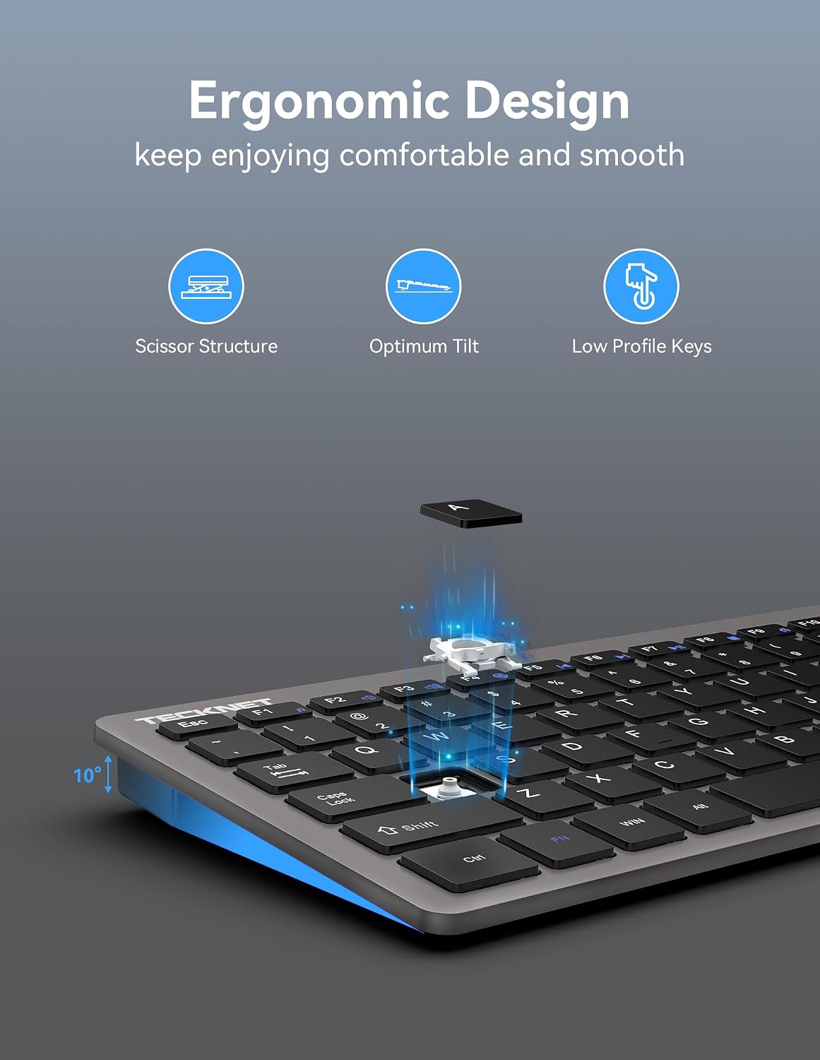 TECKNET 2.4G Wireless Keyboard - Mini Compact Keyboard with Media Hotkeys, 12-Month Battery Life, Compatible with PC, Desktop, Laptop, Smart TV - Black