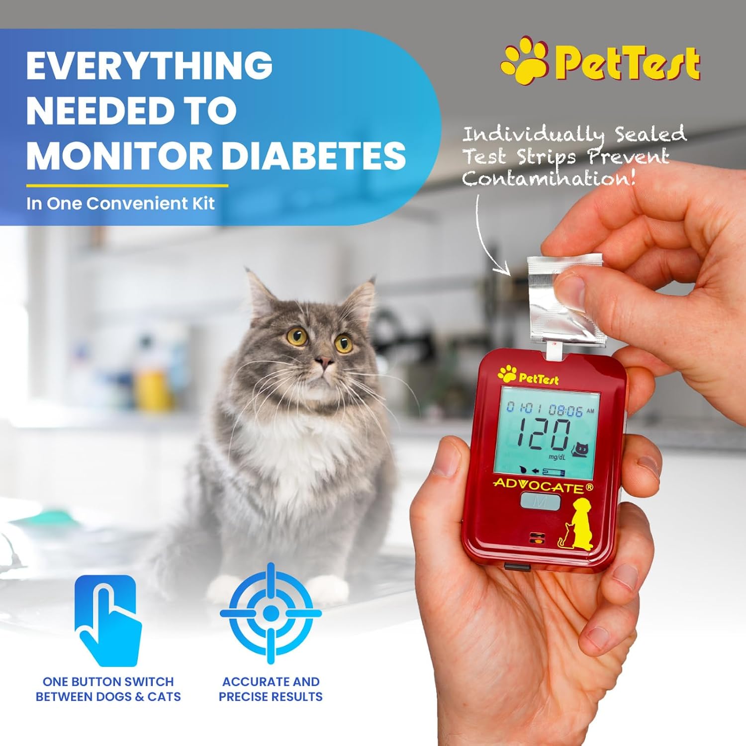 PetTest Genteel Glucose Monitor Kit for Dogs and Cats, Pain-Free Testing