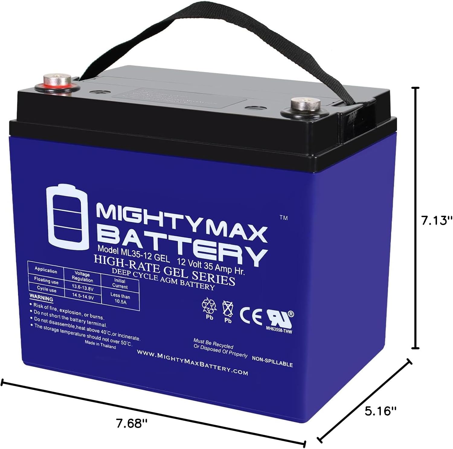 Mighty Max Battery ML55-12 GEL -12 Volt 55 AH, GEL Type, Internal Thread (INT) Terminal, Rechargeable SLA AGM Battery