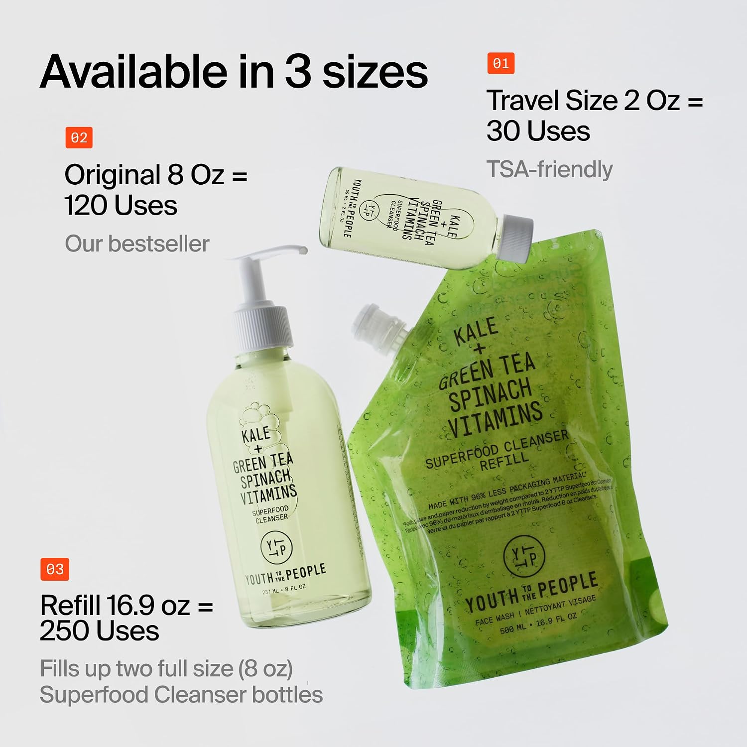 Youth To The People Superfood Cleanser - Kale + Spinach Hydrating Face Wash | Antioxidant-Rich Daily Facial Cleanser - Refillable, pH-balanced, Non-drying, Gentle Makeup Remover, All Skin Types, Vegan