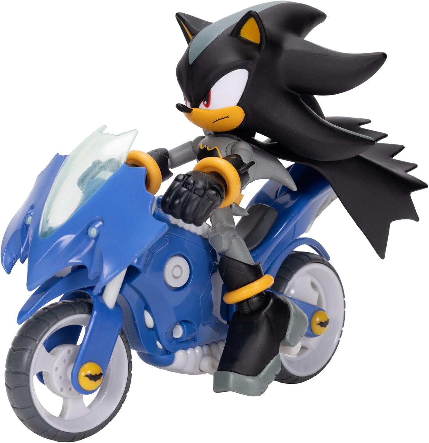 Sonic The Hedgehog DC x Sonic Shadow as Batman & Batcycle Action Figure Set, 5"/13cm, 22 Points of Articulation, Moving Wheels, Working Kickstand