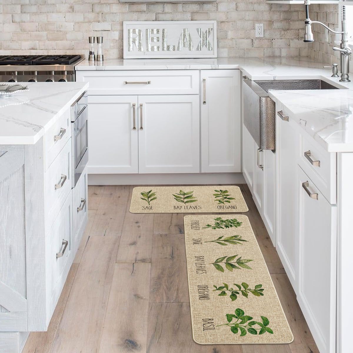 Artoid Mode Parsley Sage Oregano Basil Bay Leaves Decorative Kitchen Mats Set of 2