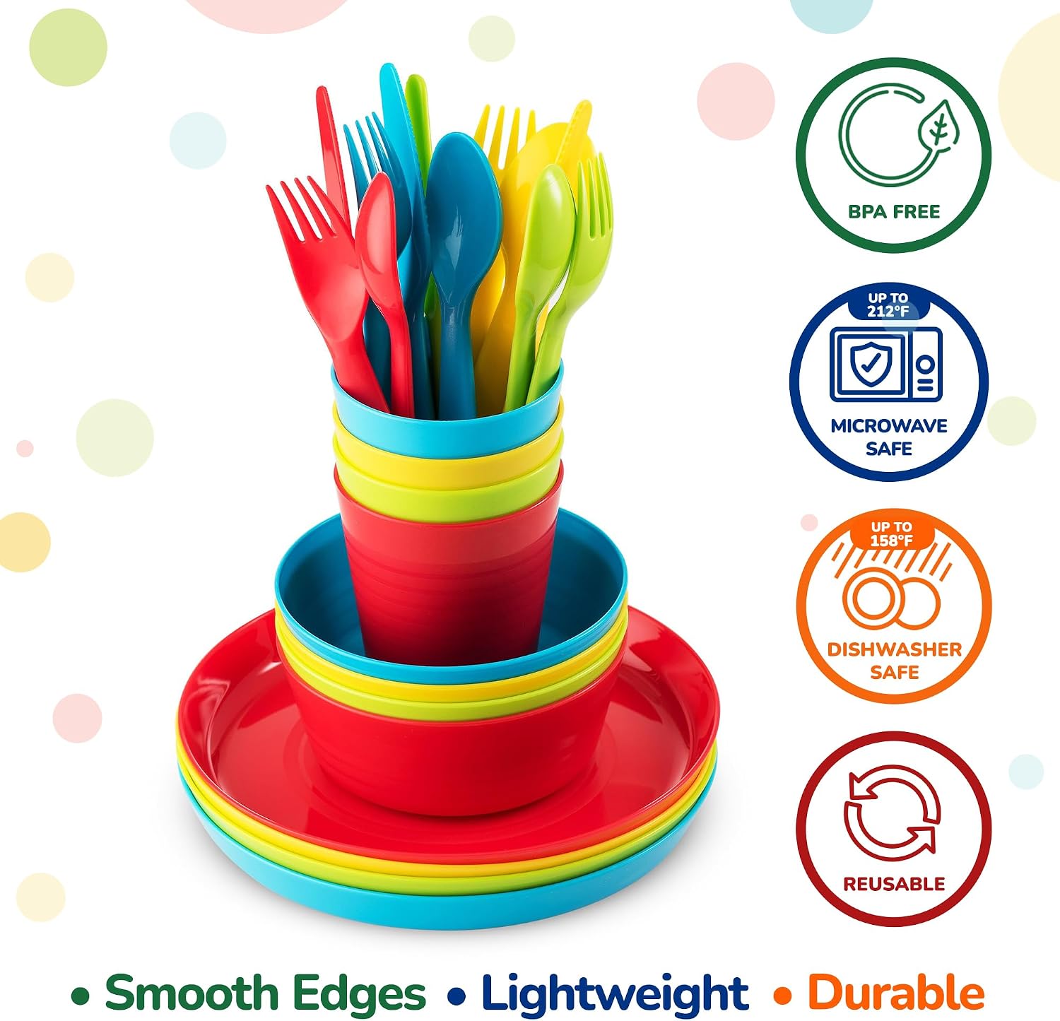 Plaskidy Kids Dinnerware Set for 4-24 Piece Plastic Childrens Dishes Dinnerware Sets Microwave/Dishwasher Safe BPA Free - Toddler Dinner Set