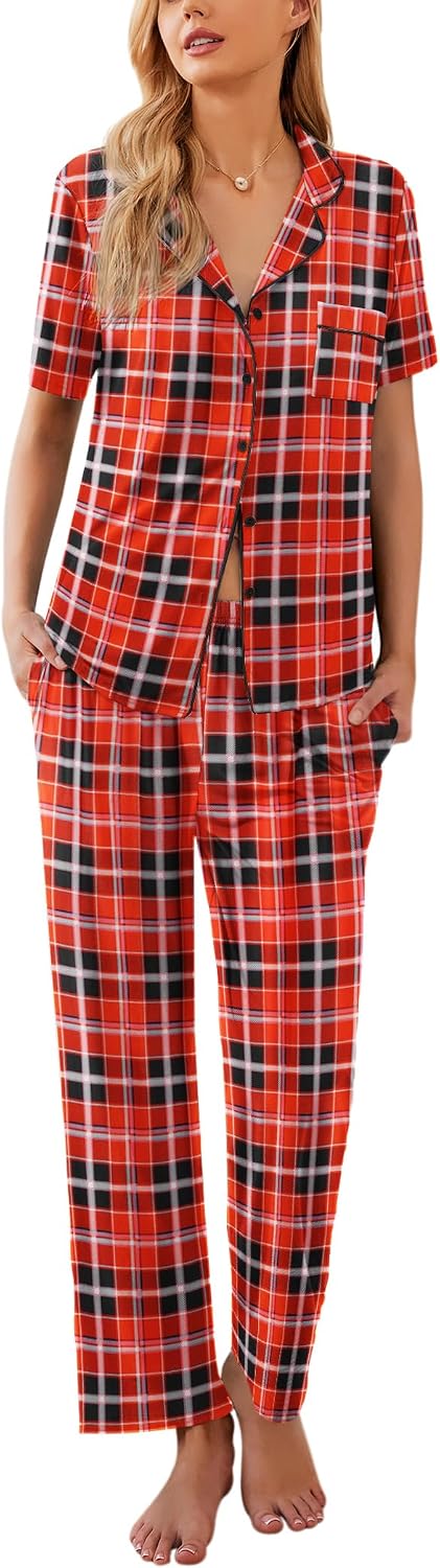 Ekouaer Womens Pajamas Set Short Sleeve Button Down Top & Pants Lounge Pjs