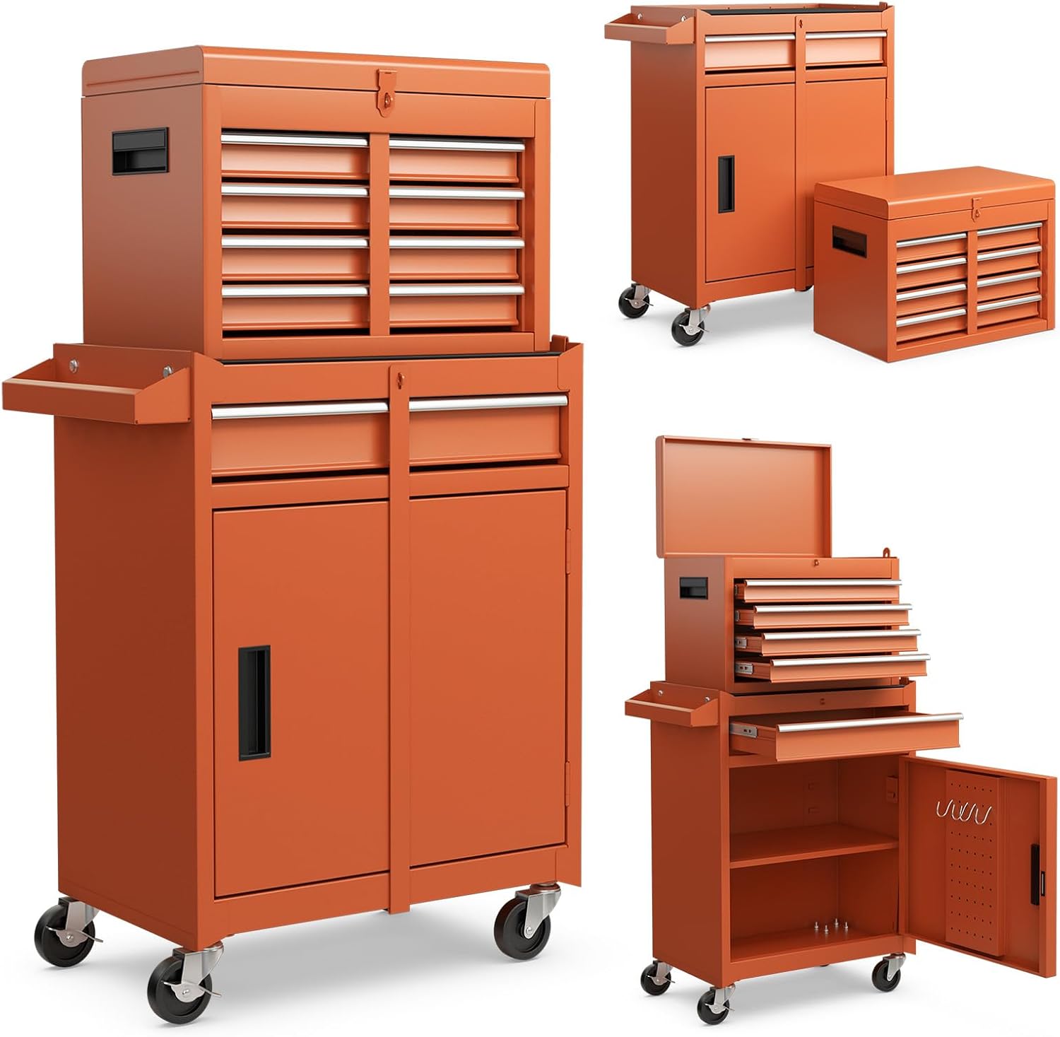 Goplus Rolling Tool Chest, 5-Drawer Tool Box Organizer w/Lockable Wheels & Sliding Drawers & Detachable Top & Adjustable Shelf, Tool Storage Cabinet for Garage Workshop (Red)