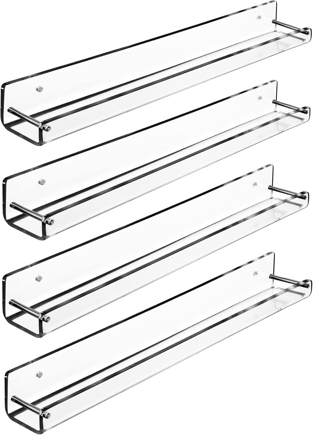 AMT 2 Pack Acrylic Floating Shelves, 15" L x 4" W, Clear Bathroom Wall, Bookshelves, Invisible Display for Office, Bedroom