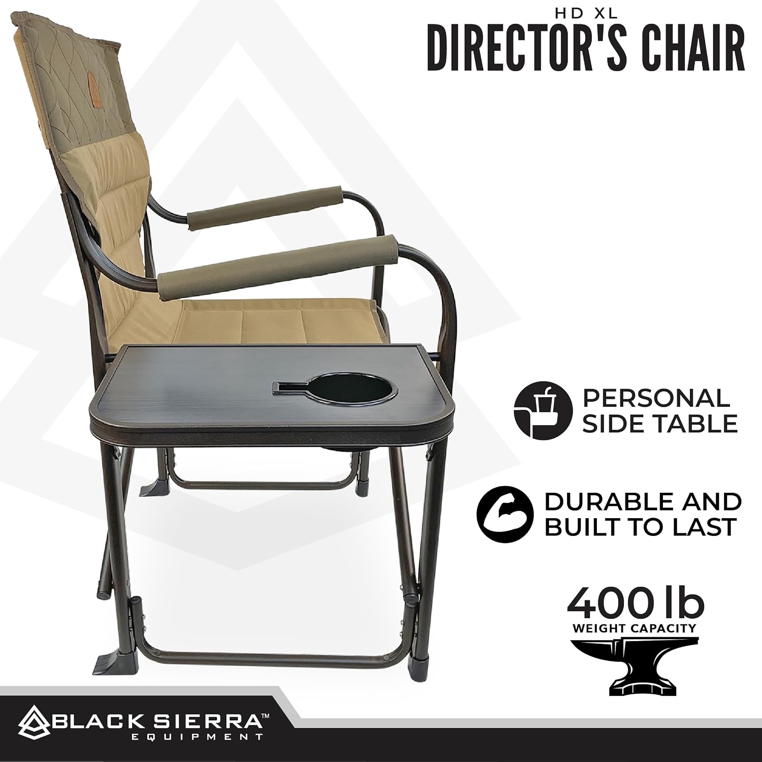 XL Directors Chair with Foldable Side Table, Heavy Duty Camp Chair supports 400 Lbs