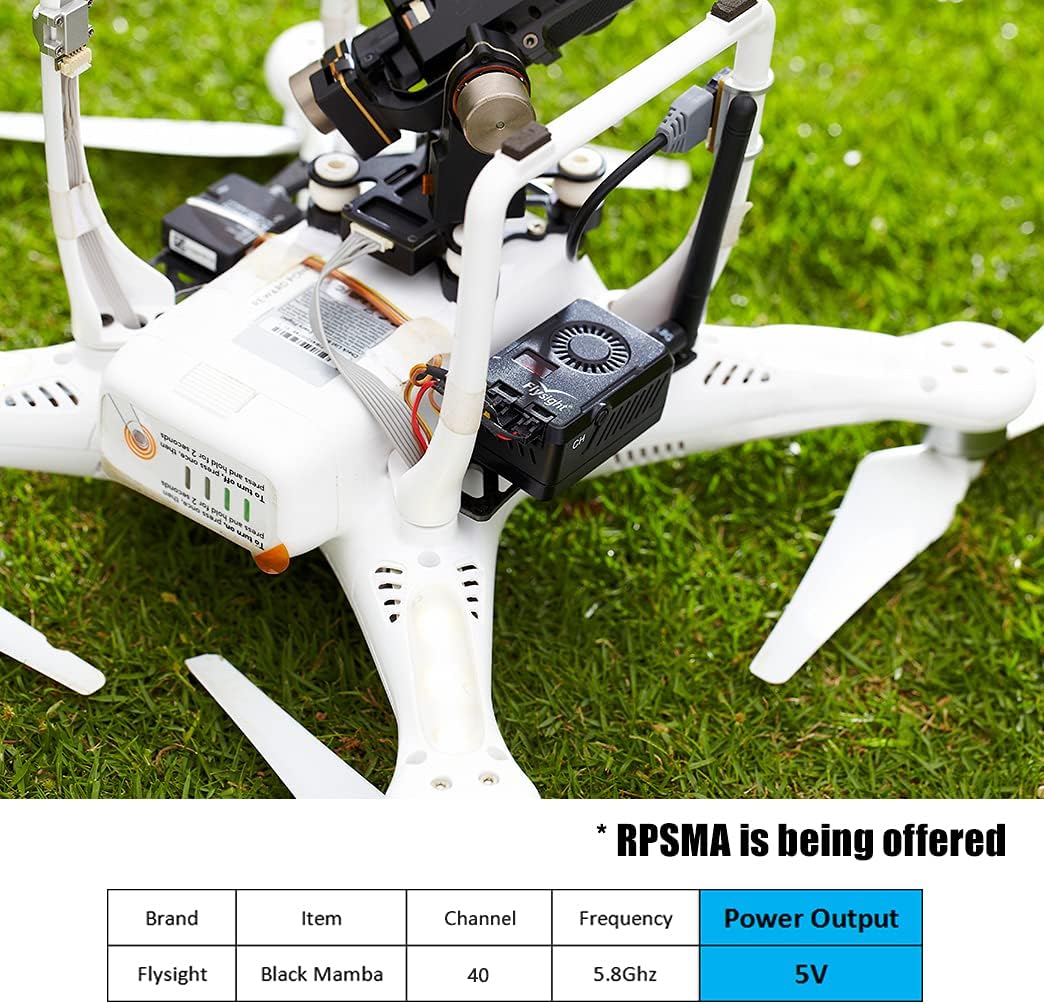 Black Mamba Audio Video Transmitter 5.8 ghz 40CH FPV Vtx for Gopro FPV Drone Video Transmitter 5V Output (RPSMA ANT 5V Out for Gopro)