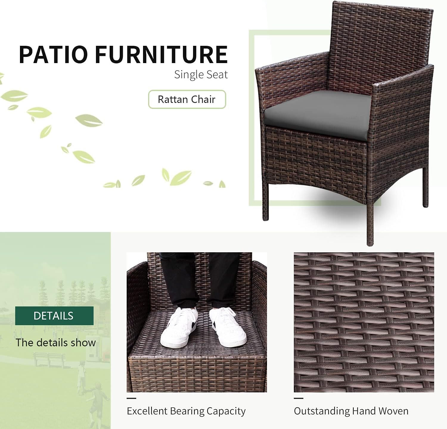 Greesum 3 Pieces Patio Furniture Sets Outdoor PE Wicker Chairs,Beige