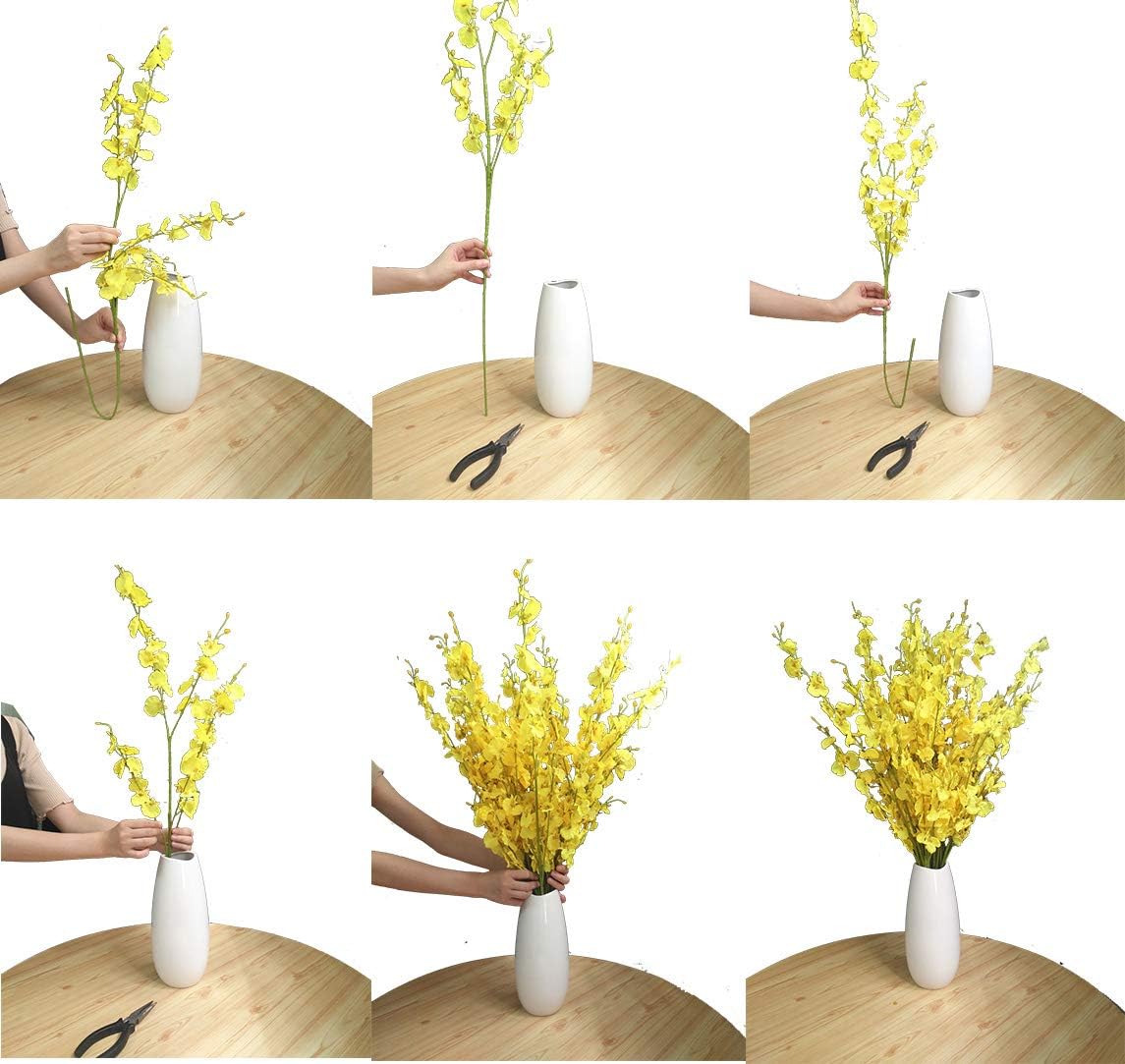 Yellow Artificial Flowers Orchids Silk Fake Flowers in Bulk, 12 Pcs (Each 38.5”), for Wedding Festive Party Home Office Decoration, No Include Vase