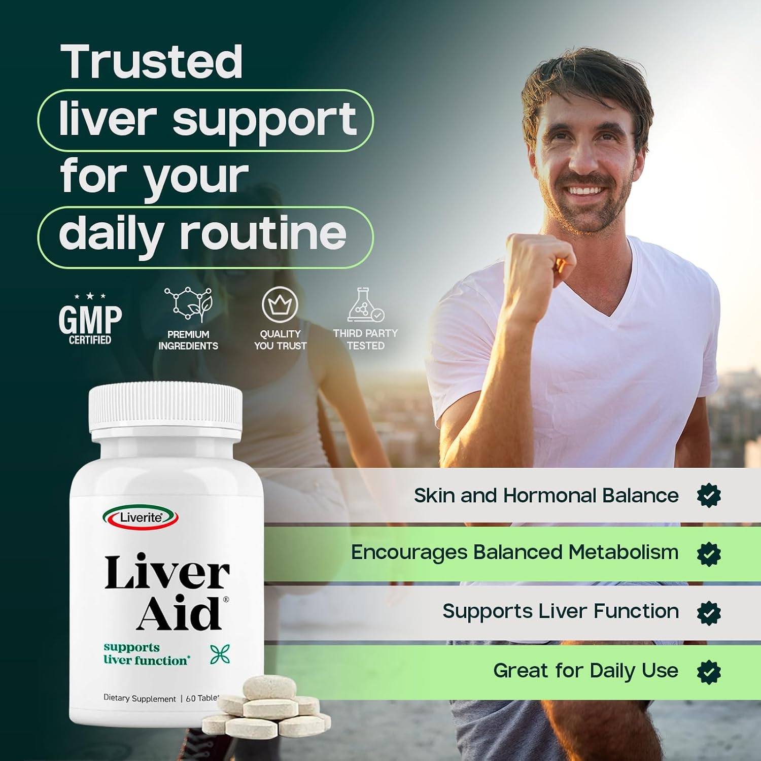 LIVERITE Liver Aid - Liver Support Supplement - 120 Tablets | Science-Based Liver Formula with Choline, Amino Acids, Phosphatidylcholine & Vitamin B12 for Liver Function & Energy Support