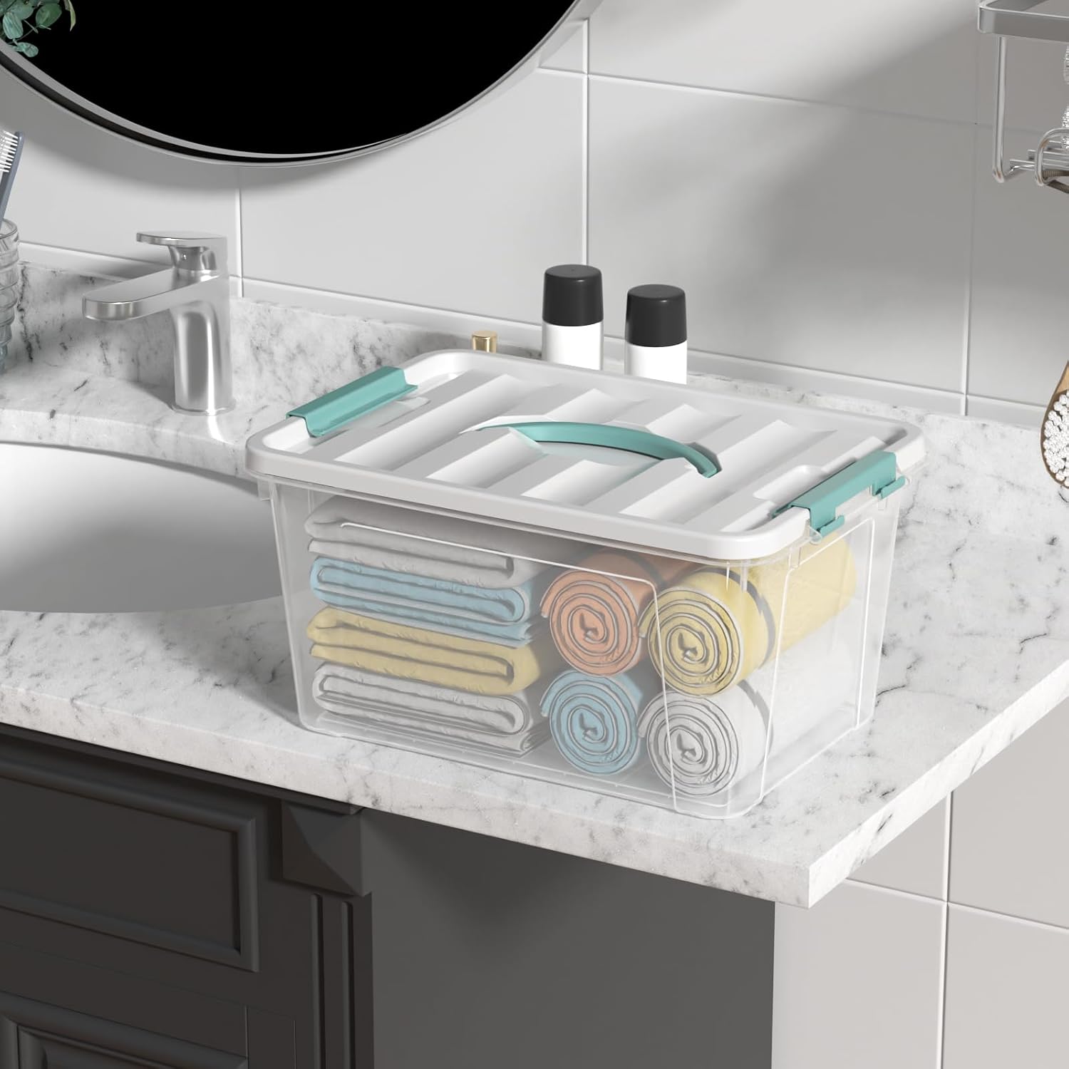 20 Quart Clear Plastic Bin with Lid, Latching Storage Box, 6 Packs