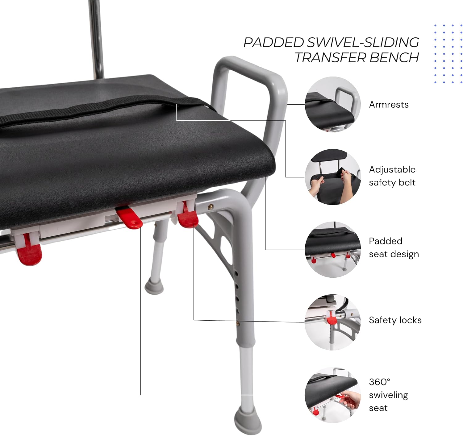 Tub Transfer Bench with Swivel Seat, for Elderly & Disabled, Standard | Eagle Health Supplies Sliding Shower Chair for Inside Shower, FSA/HSA eligible, Height Adjustable, 77662