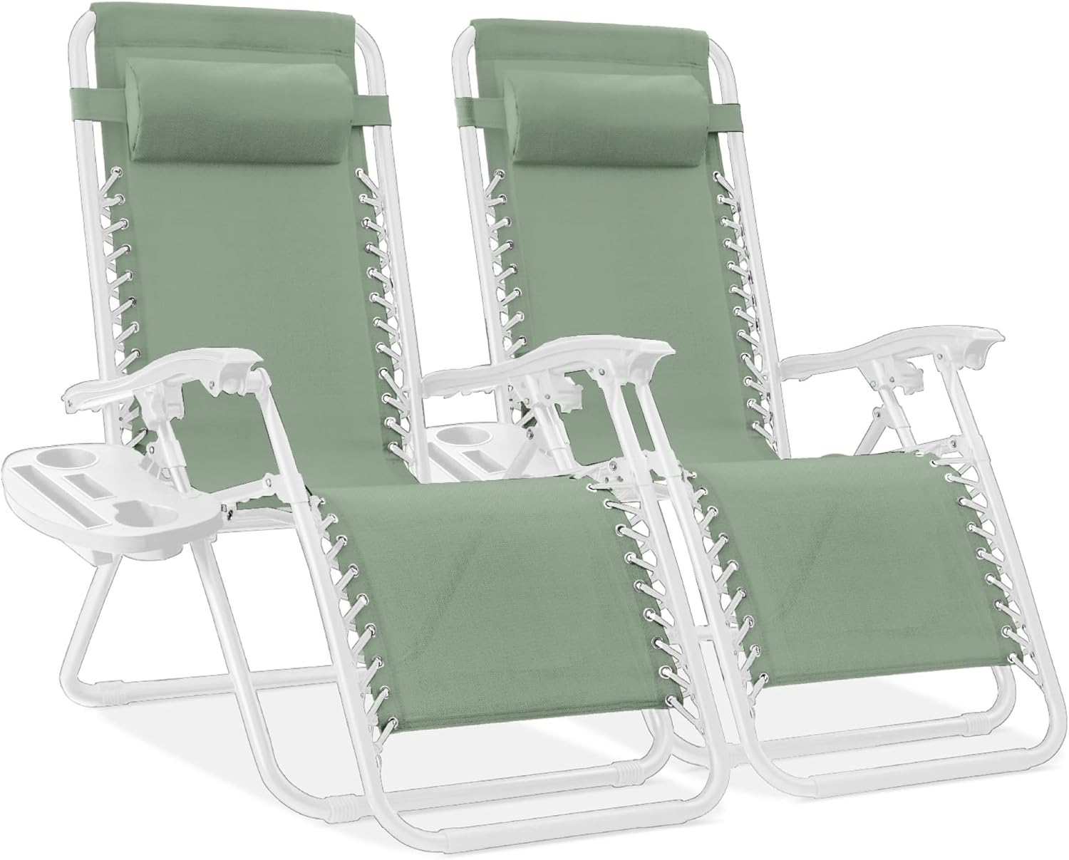 Best Choice Products Set of 2 Adjustable Steel Mesh Zero Gravity Lounge Chair Recliners w/Pillows and Cup Holder Trays - Light Blue