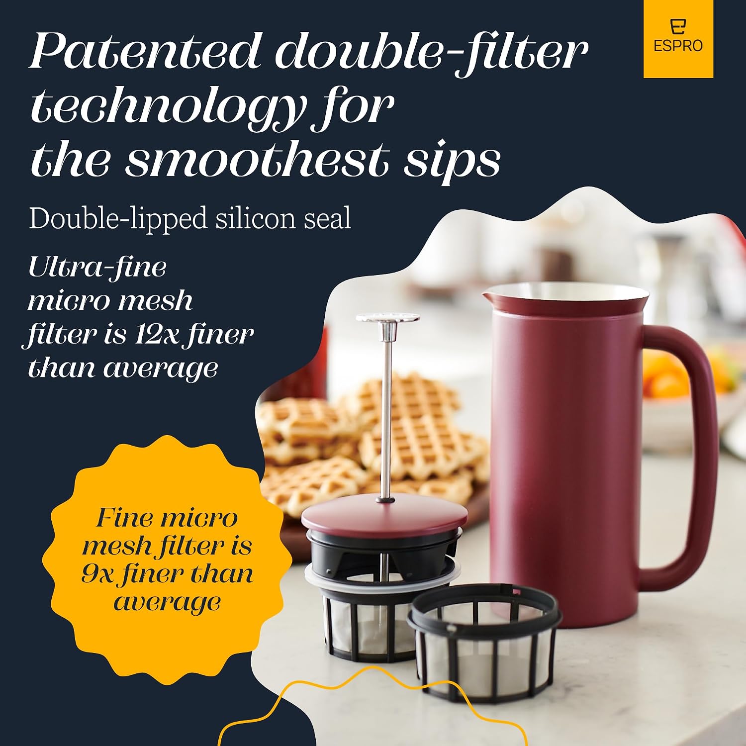 ESPRO P7 French Press, 18oz, Brushed, Stainless Steel Coffee Maker | Double Filter Coffee Press, Grit-Free Coffee, Heat Resistant Insulated tea Press, Easy Hot and Cold Coffee Brewer, Tea Brewer
