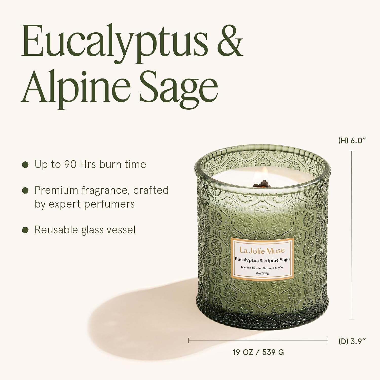 LA JOLIE MUSE Starlit Fir Pine Scented Candles for Home,19 oz Natural Soy