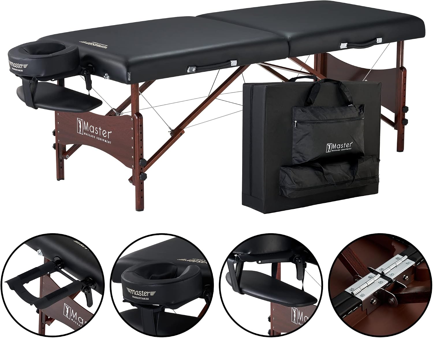 Master Massage Newport Portable Massage Table Package with Denser 2.5" Cushion, Walnut Stained Hardwood, Steel Support Cables, Pillows & Accessories, Royal Blue, 30"
