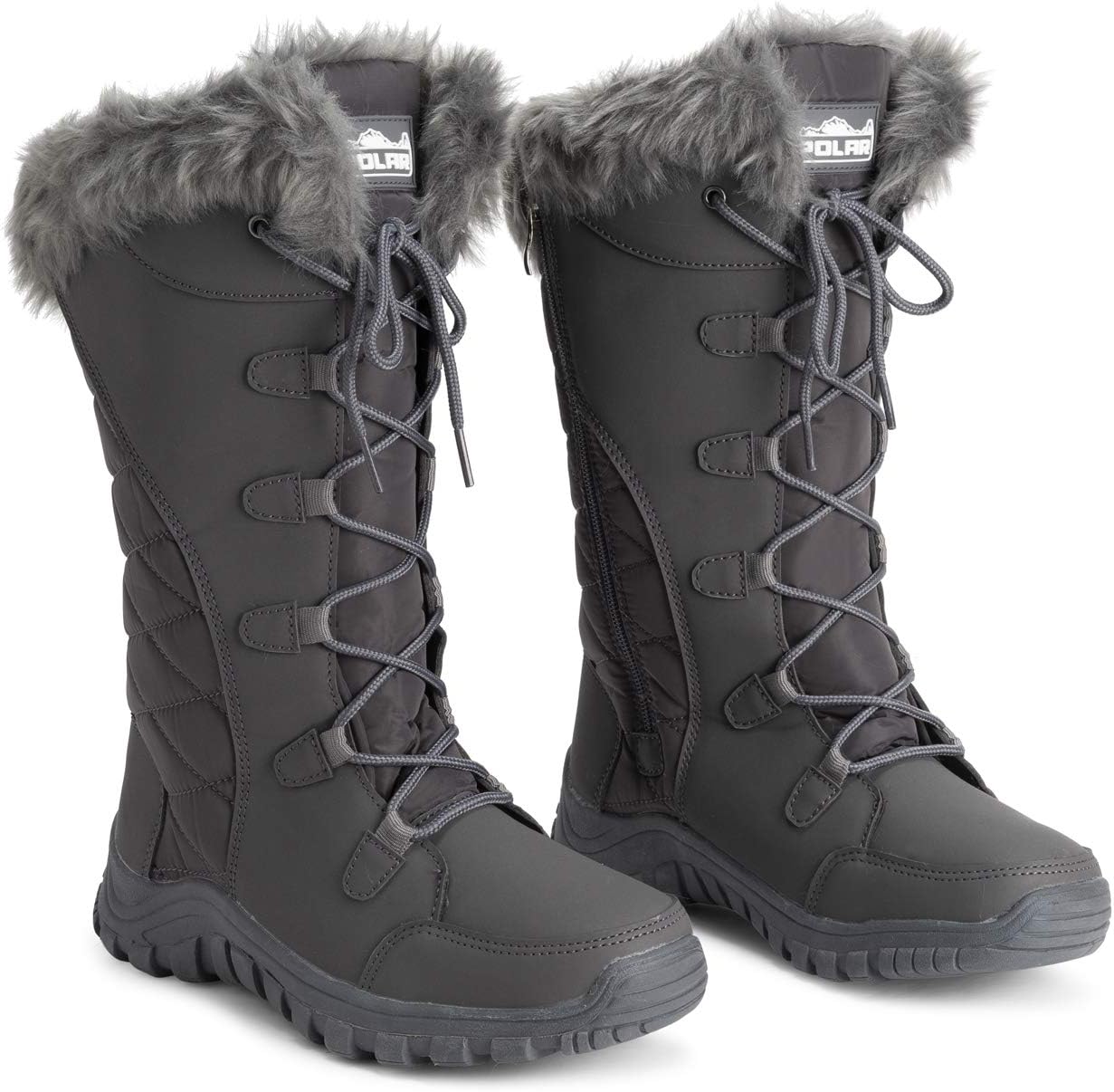 POLAR Womens Quilted Faux Fur Cuff Winter Duck Rubber Sole Durable Snow Rain Outdoor Boots