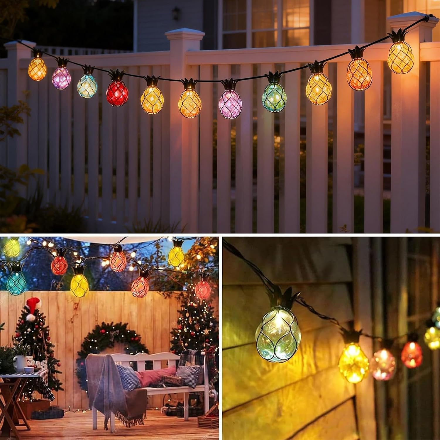 Vigdur Pineapple String Lights, 10FT Multicolor Patio Lights Outdoor