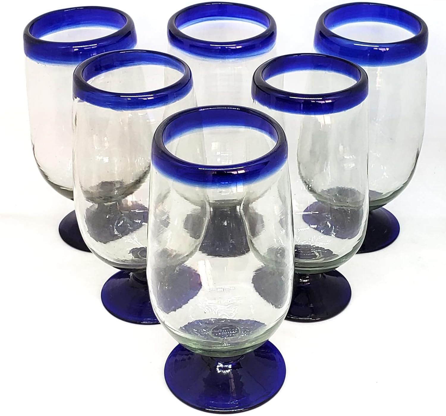 Cobalt Blue Rim 13 oz Wine Glasses (set of 6), Recycled Glass, Lead-free, Toxin-Free (13oz Wine)