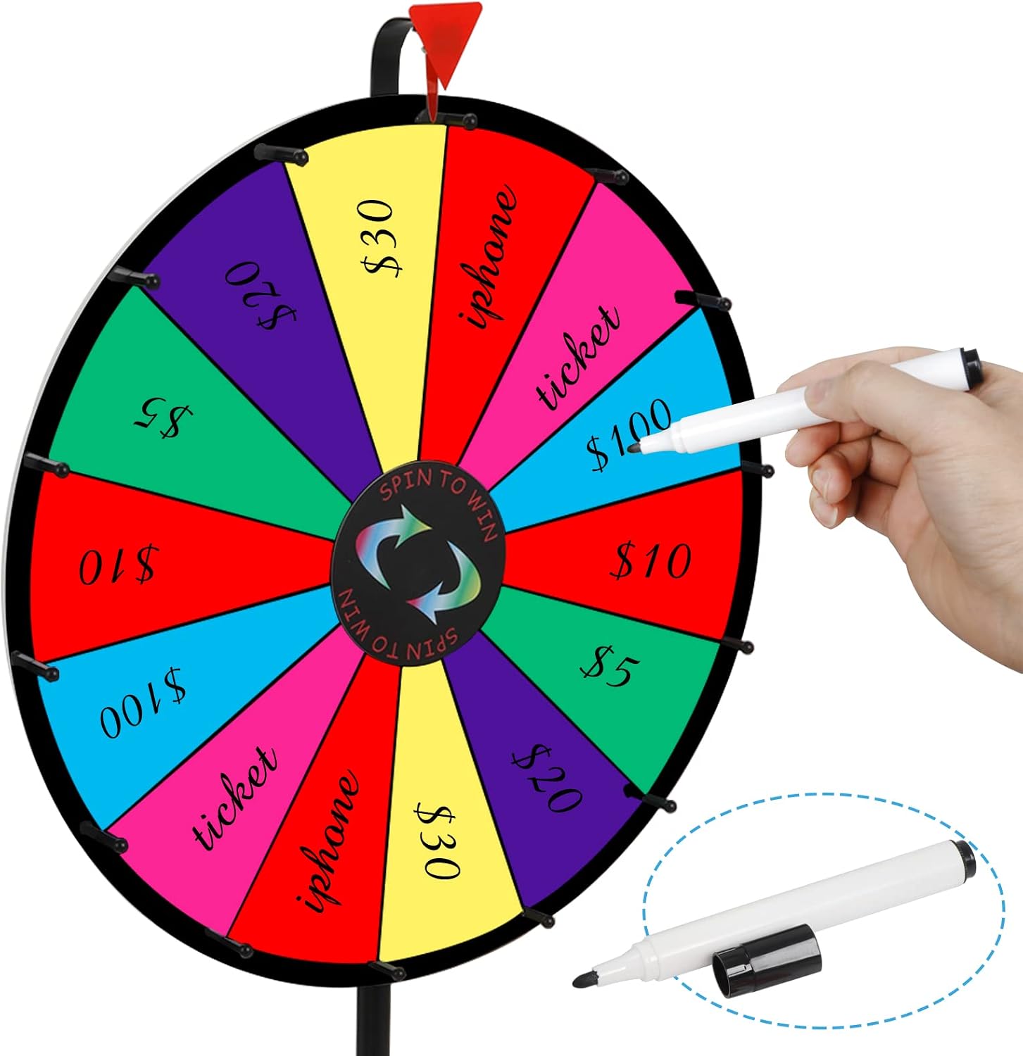 HomGarden 24" Colorful Spinning Prize Wheel | Dual-Use Tabletop/Floor Stand | Dry-Erase Board for Christmas, Carnival, Fundraiser
