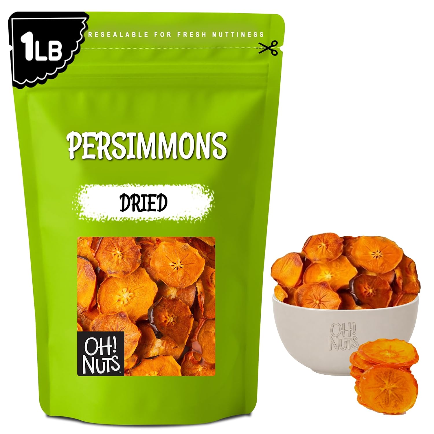 Oh! Nuts Dried Persimmon Slices No Sugar Added Dehydrated Fruit 1lb | Dried persimmons no sugar added - Dehydrated fruit slices - Persimmon fruit