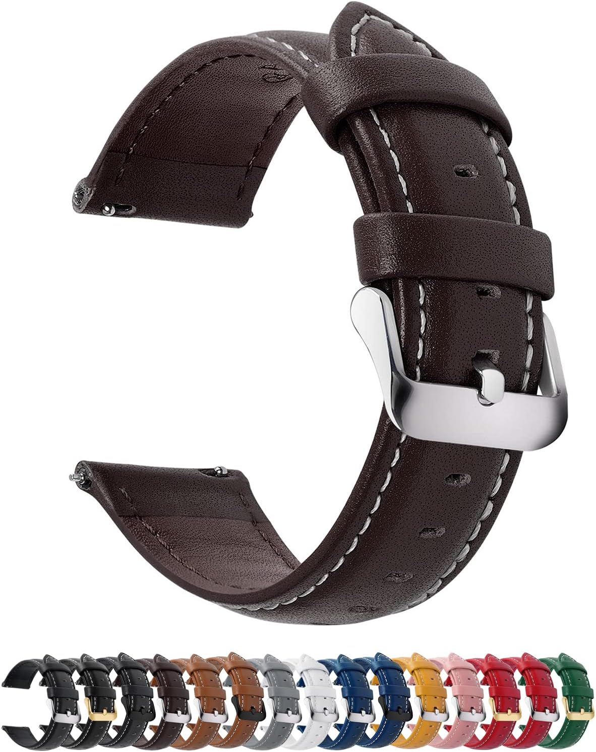 Fullmosa 22mm Quick Release Leather Watch Band for Garmin Samsung Galaxy | Strap for Garmin Vivoactive 4 45mm,Garmin Venu 4(45mm)/Venu 3/Venu 2,Samsung Galaxy Women Men, Red&Silver Buckle