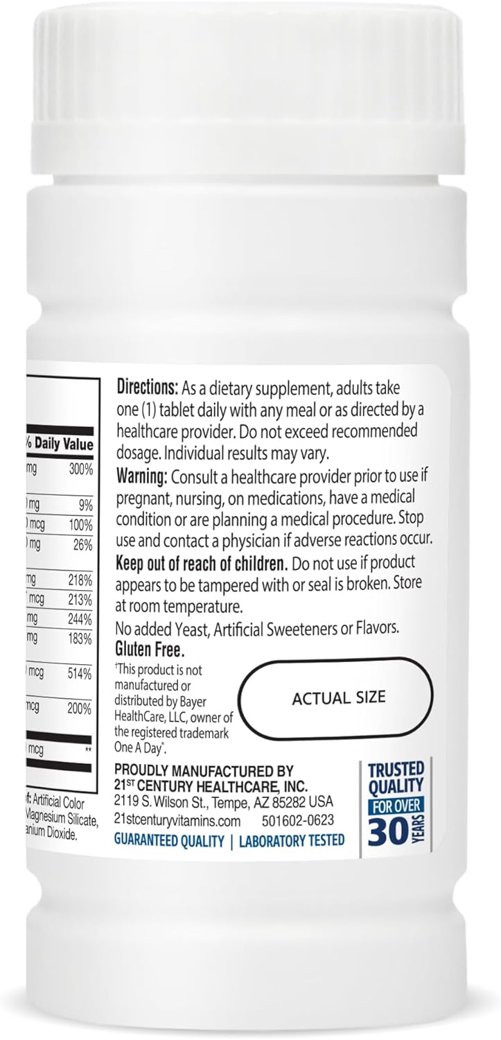 21st Century One Daily Men's 50+ Tablets, 100 Count | Complete Daily Multivitamin, Compare VS. One A Day® Men's 50+, Men Over 50 with Memory, Complete Nutrition for Men 50 Plus