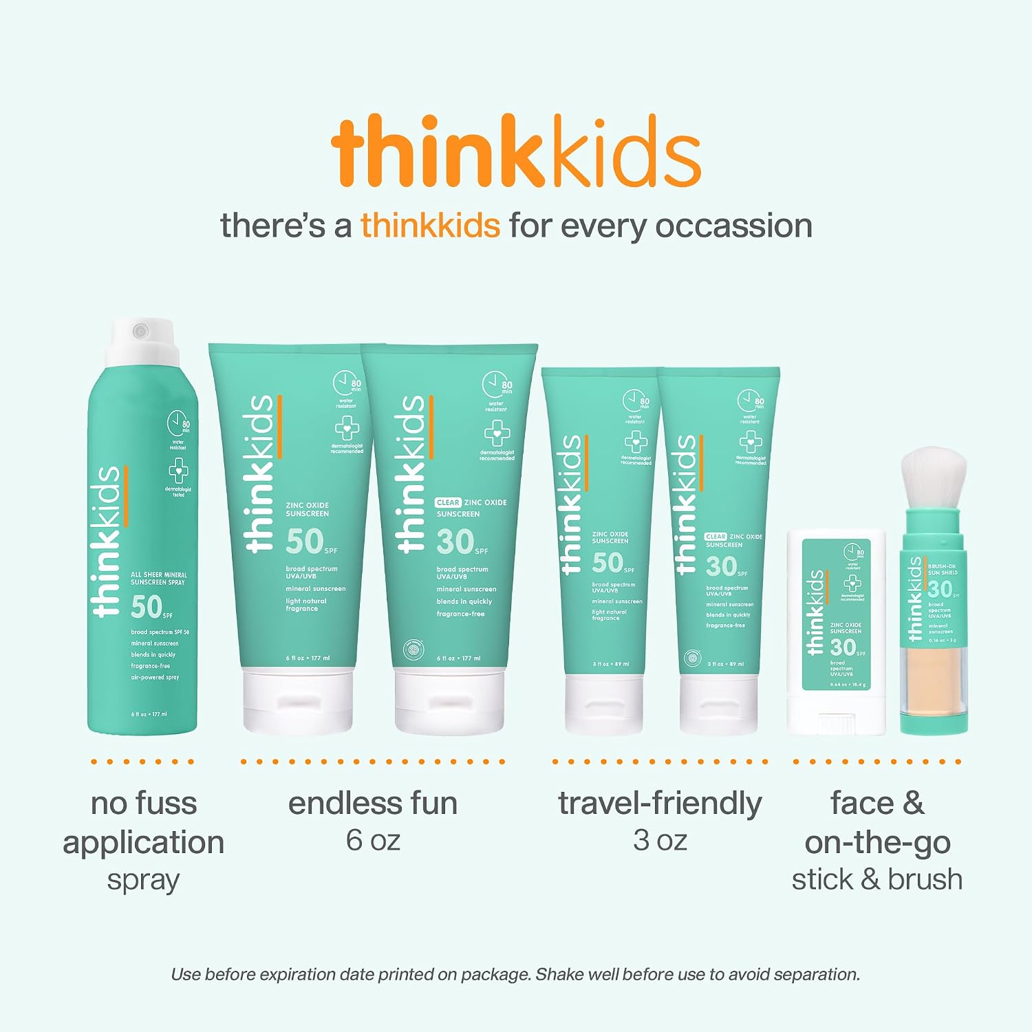 Thinkkids Kids Sunscreen SPF 50+, Mineral Formula, Water Resistant, 3 Fl Oz