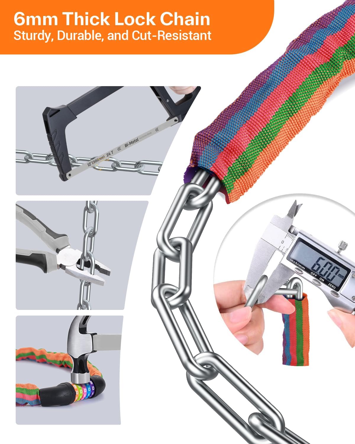 Sportneer Bike Lock: 5 Digit Combination High Security Anti Theft Bike Chain Lock - 3.2/3.6/4ft Heavy Duty Keyless Bicycle Lock for Bike, Motorcycle, Scooter, Door & Gate - 4/6mm Thick, Easy to Use