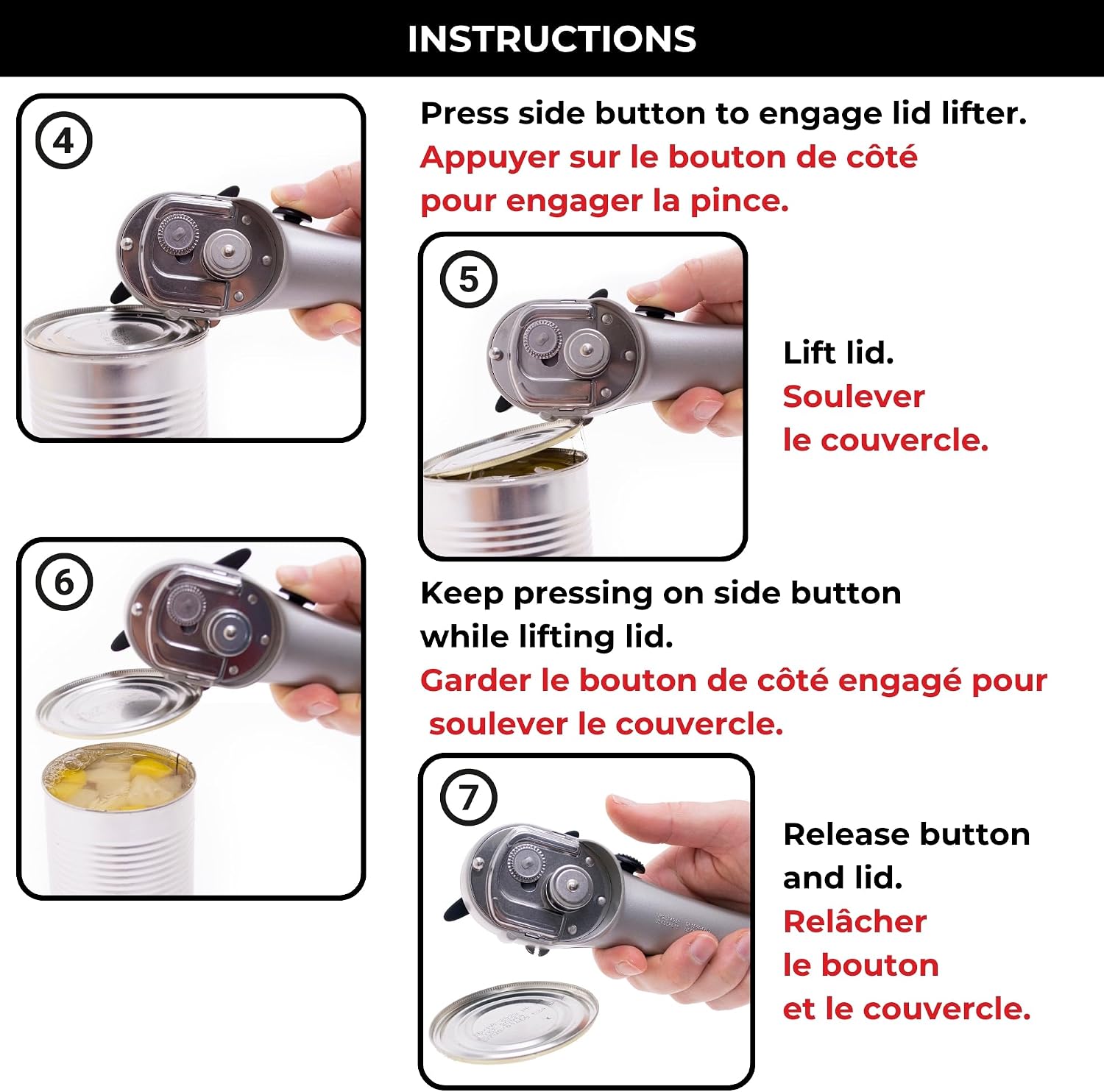 Starfrit Securimax Auto Can Opener, Patented Safe Edge Technology with Lid Lifter, Leaves No Sharp Edges on Lid & Can, Ambidextrous Use