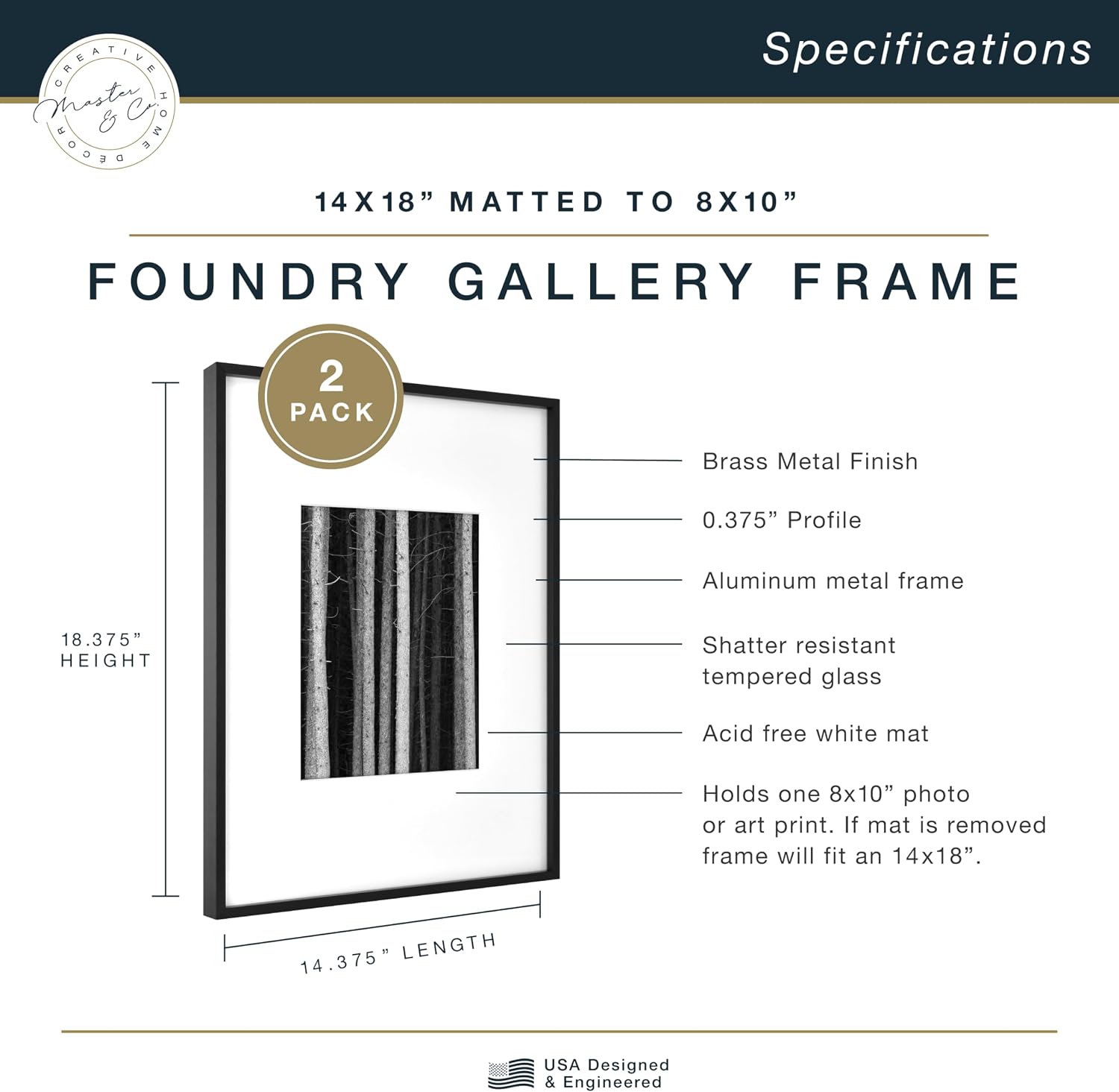 MCS Master & Co. Foundry Metal Picture Frame, 12x12 Matted to 8x8