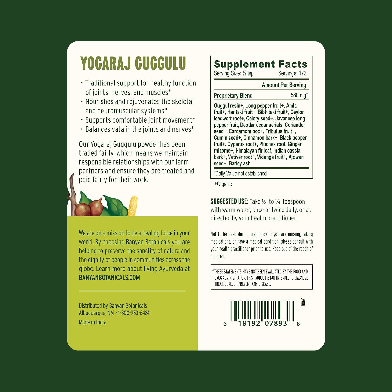 Banyan Botanicals Yogaraj Guggulu Powder – Organic Joint Support Supplement ­­–Ayurvedic Blend for Supporting the Joints and Skeletal