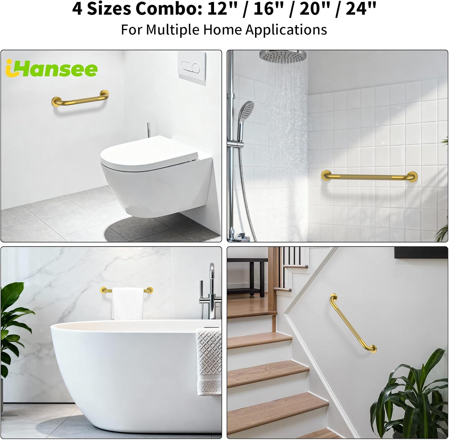Brushed Nickel Grab Bars 18" 32" 36" 42" Bundle - 1.25" Diameter | 4 Pack Commercial Grab Bar, Anti-Slip Safety Shower Handrail, Toilet Handicap Bar, Stainless Steel Bathroom Handle for Senior