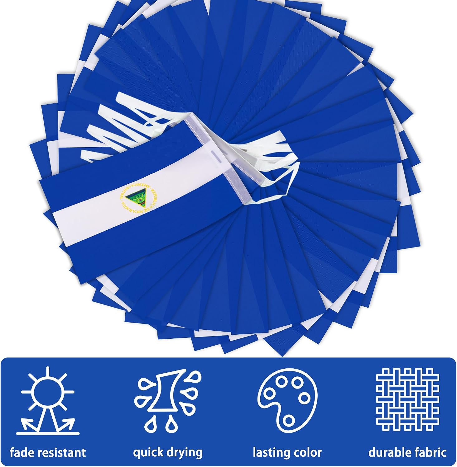 Nicaragua String Flag Pennant Banner, Small Mini Nicaraguan Flags Bunting Banner, National Country Decoration for School, Party, Sports Events, Patriotic Festival, 33 Feet 30 Flags