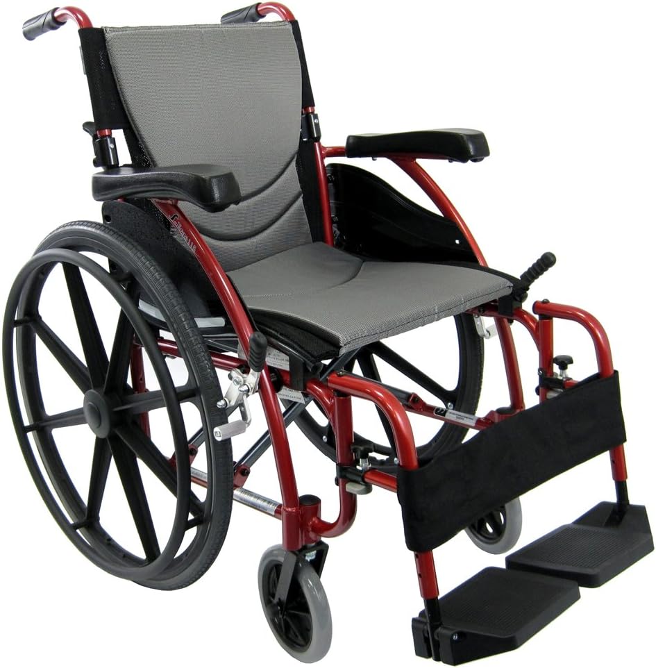 Karman 25 lbs Ergonomic Wheelchair with Removable Footrest 18" Silver