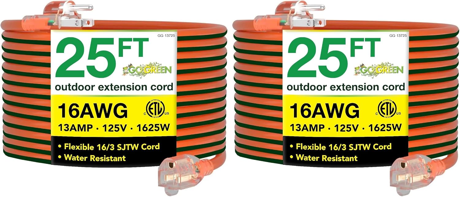 Go Green Power Inc. (GG-14025) 12/3 SJTW Outdoor Extension Cord, Lighted End, 25 ft