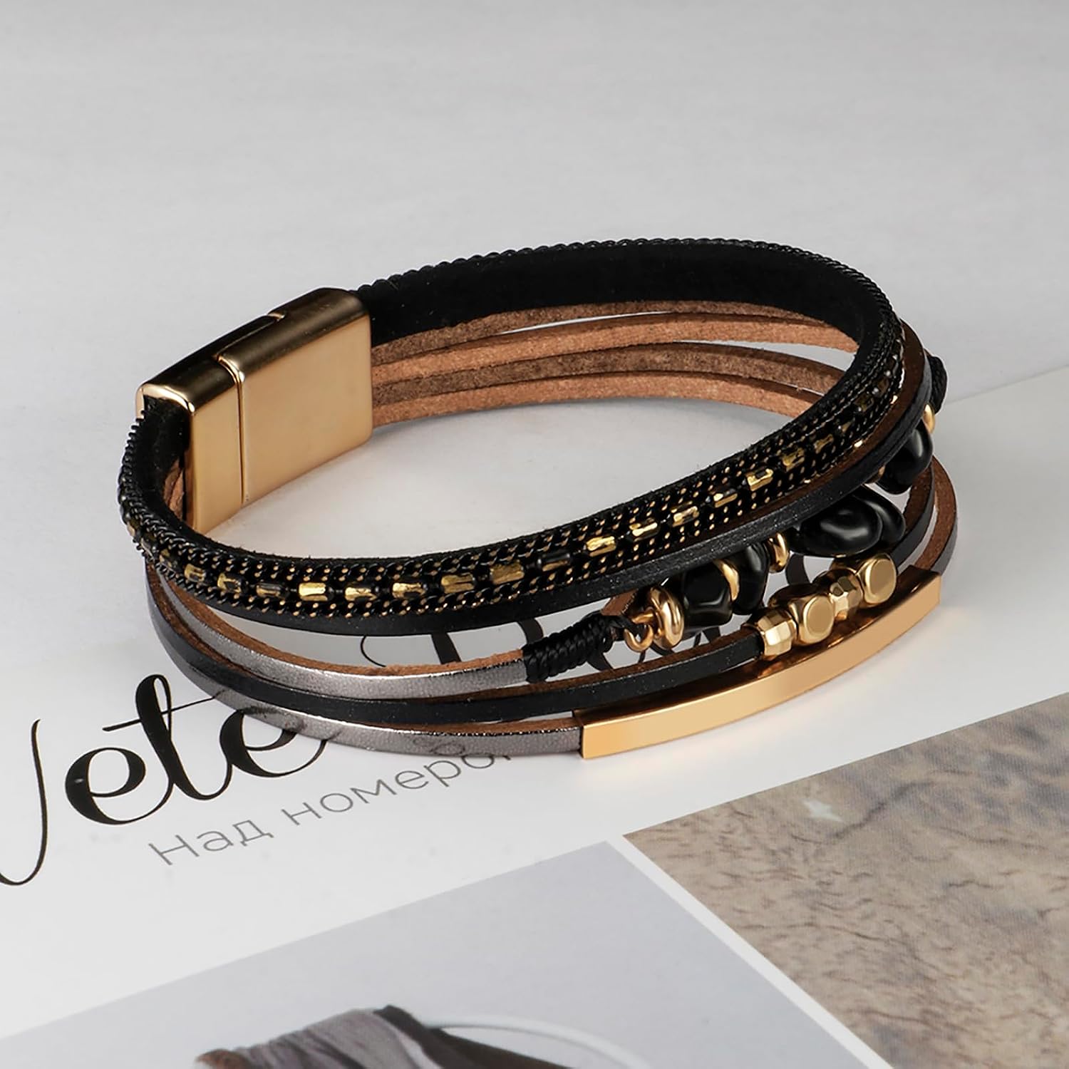 Fesciory Leather Wrap Bracelets for Women, Boho Western Layered Jewelry