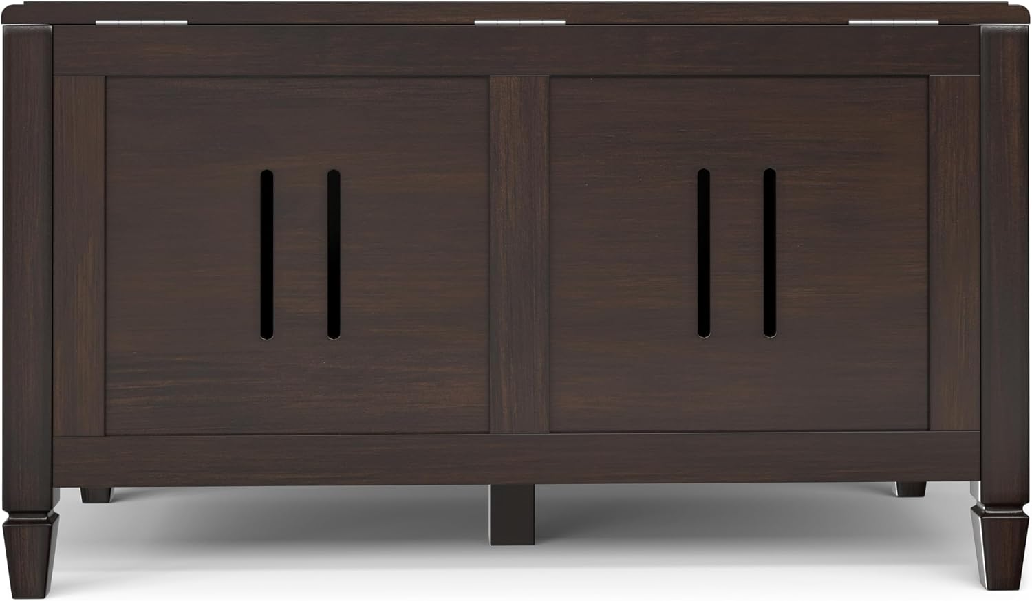 SIMPLIHOME Harvey 47" Wide Solid Mango Wood Bench in Natural | Traditional entryway bench in dark chestnut brown with a lift-up lid and 3 hidden compartments; shoe or hallway bench.