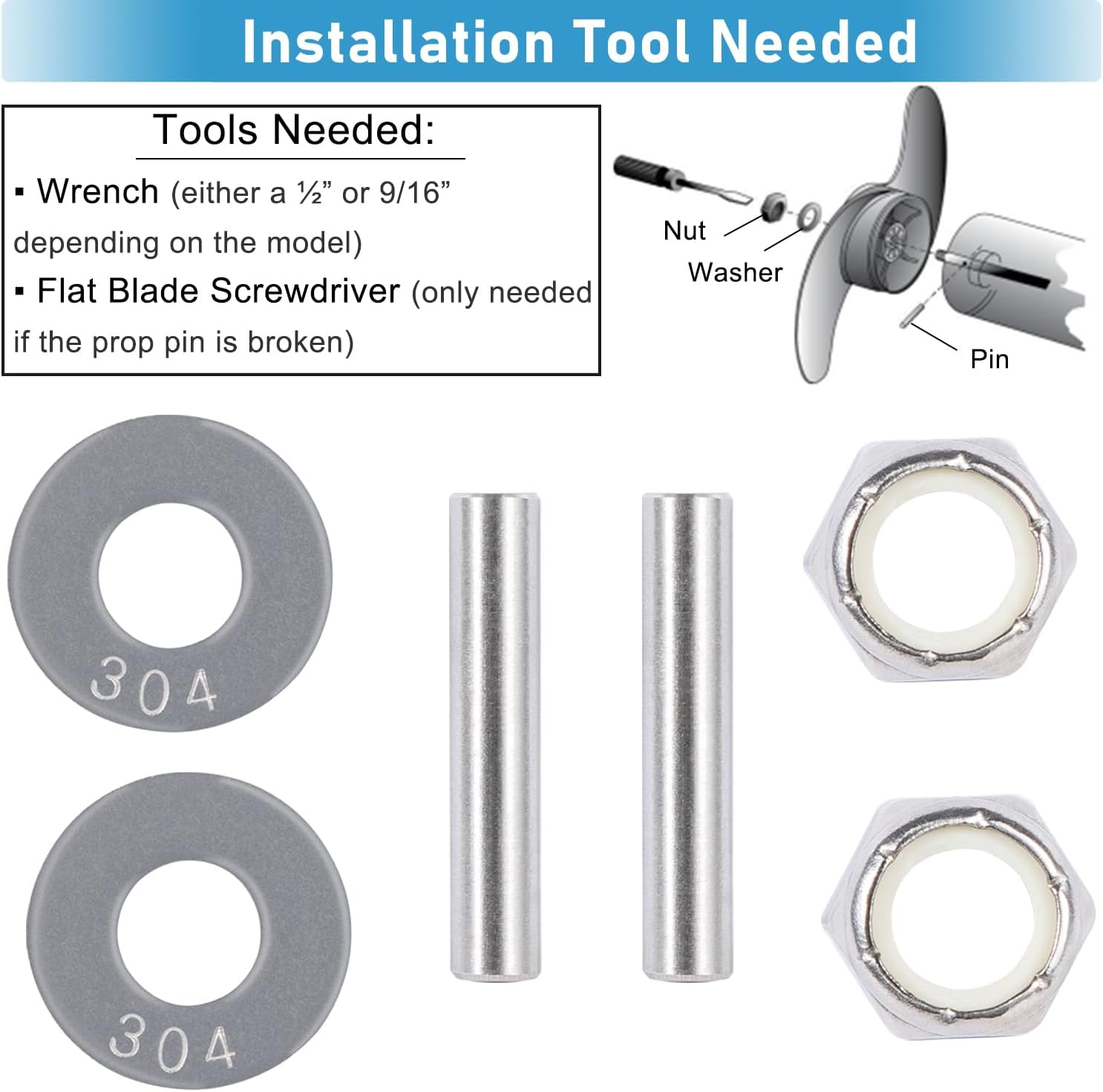 Prop Nut Kit E MKP-34 For Minn Kota Shear Pin Compatible with Minn Kota Trolling Motor MKP-33 Weedless Wedge 2 Props Including Prop Nuts & Washers