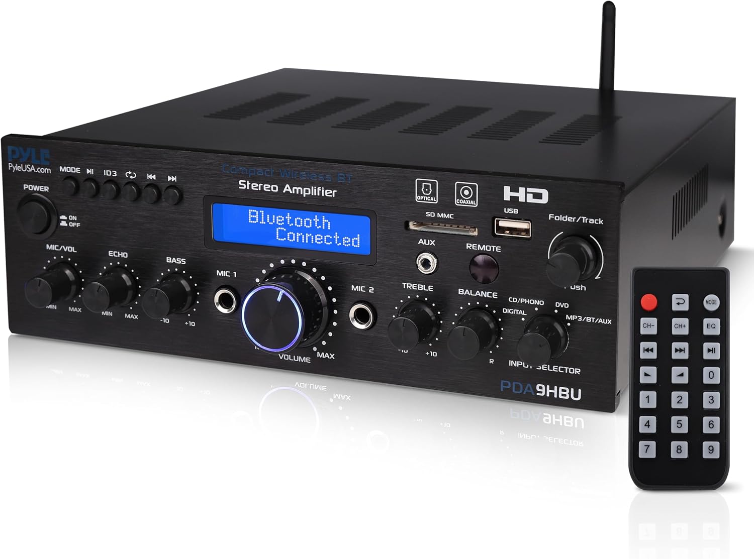 Pyle Wireless Bluetooth Home Stereo Amplifier - Multi-Channel 200 Watt Power Amplifier Home Audio Receiver System w/HDMI, Optical/Phono/Coaxial