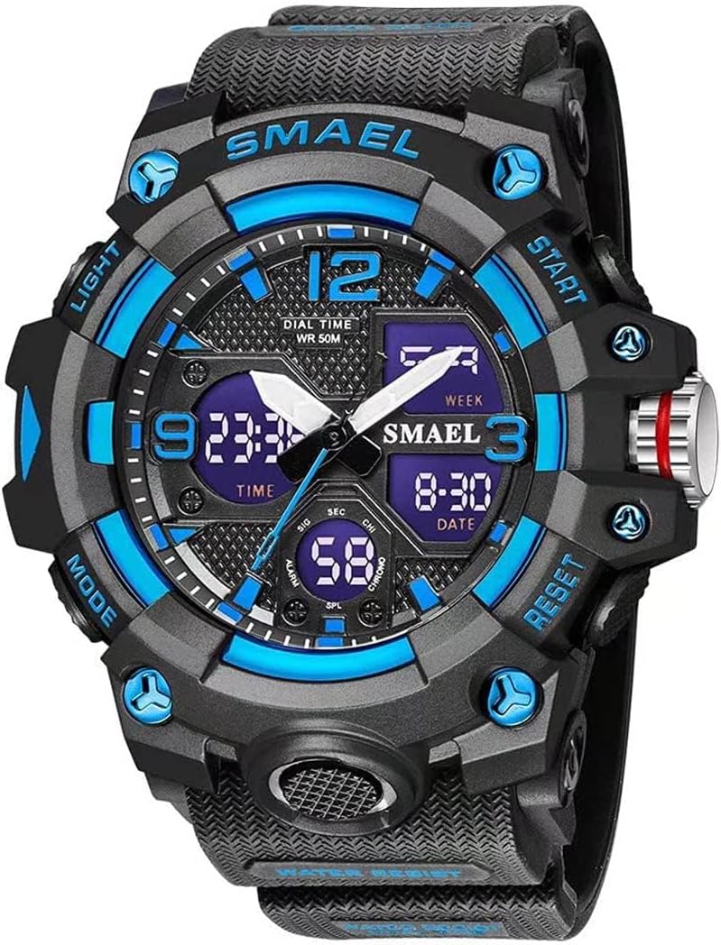 Gosasa Men's Large Face Outdoor Sports Watches Military S-Shock Watch Waterproof, Backlight, Alarm, Stopwatch Features - Rugged Wristwatch for Training, Hiking, and Adventure
